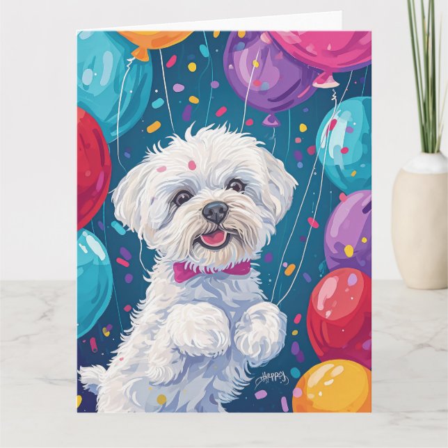 Bichon Frise med ballonger Kort (Framsida)