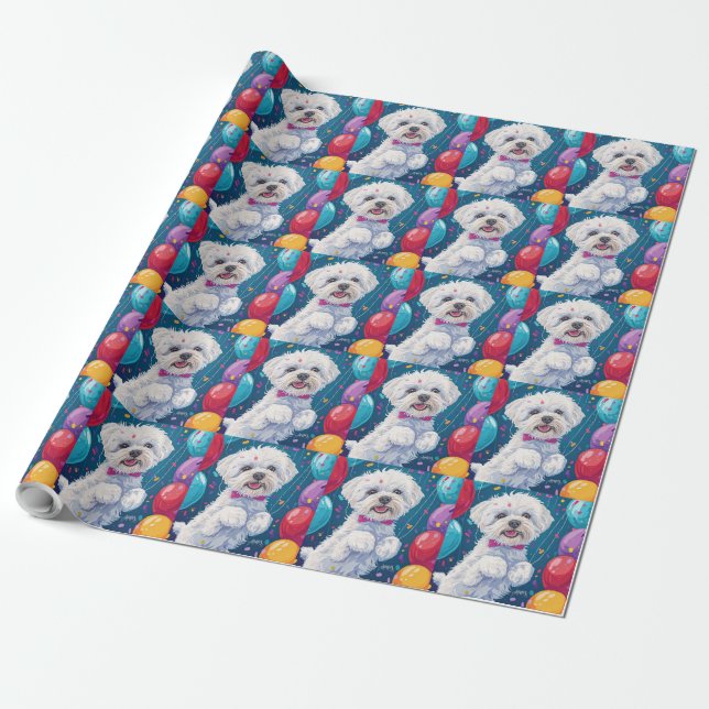 Bichon Frise med ballonger Presentpapper (Utrullad)