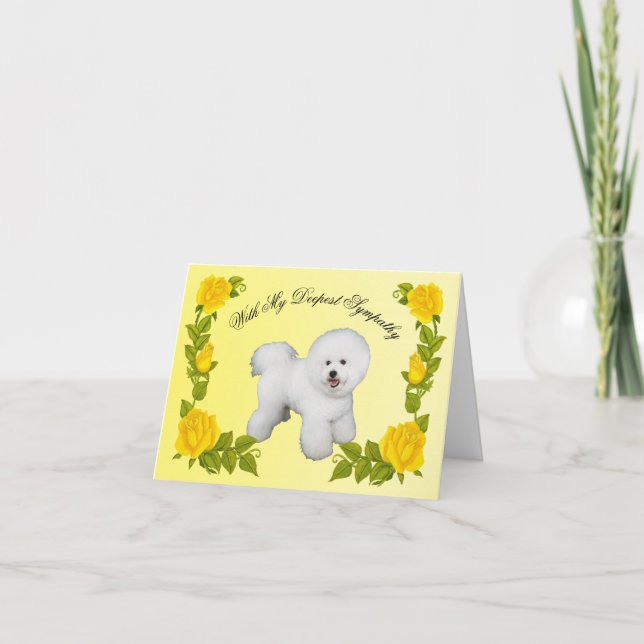 Bichon Frise med Gul ros, Sympathy, Pet Loss Kort (Framsida)