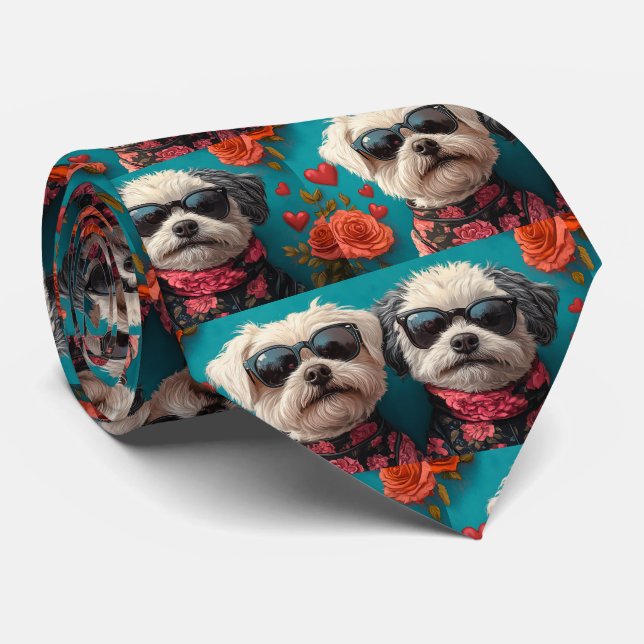 Bichon Frise med hjärtrusor Alla hjärtans dag Slips (Rullad)