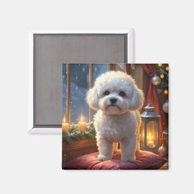 Bichon Frise med julbelysning firande Magnet (Front/Back)