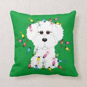 Bichon Frise med julljusdekorativ kudde