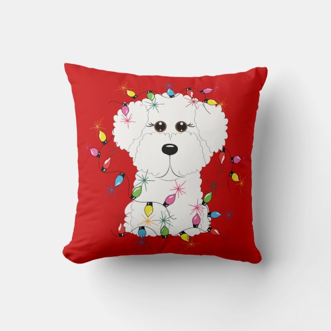 Bichon Frise med julljusdekorativ kudde (Framsida)