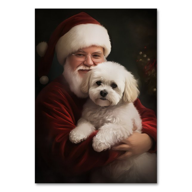 Bichon Frise med Jultomten julafton Bordsnummer (Framsidan)