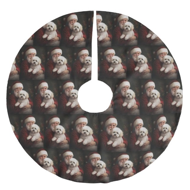 Bichon Frise med Jultomten julafton Julgransmatta Borstad Polyester (Framsidan)