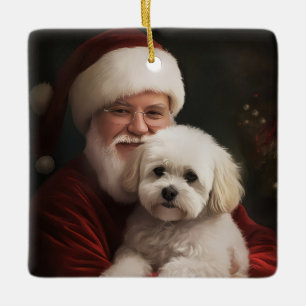 Bichon Frise med Jultomten julafton Julgransprydnad Keramik