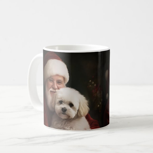 Bichon Frise med Jultomten julafton Kaffemugg (Framsida vänster)