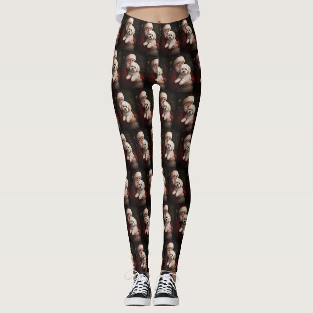 Bichon Frise med Jultomten julafton Leggings (Framsida)