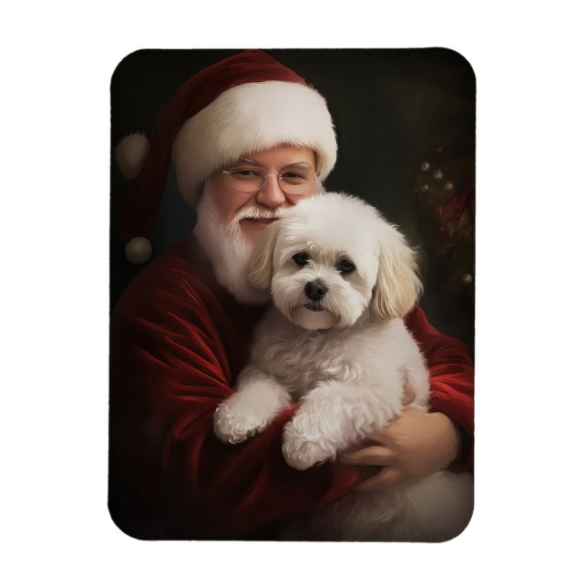 Bichon Frise med Jultomten julafton Magnet (Vertikal)