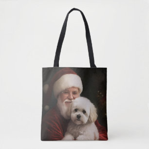 Bichon Frise med Tomte Festiv Jul Tygkasse