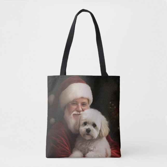 Bichon Frise med Tomte Festiv Jul  Tygkasse (Framsida)