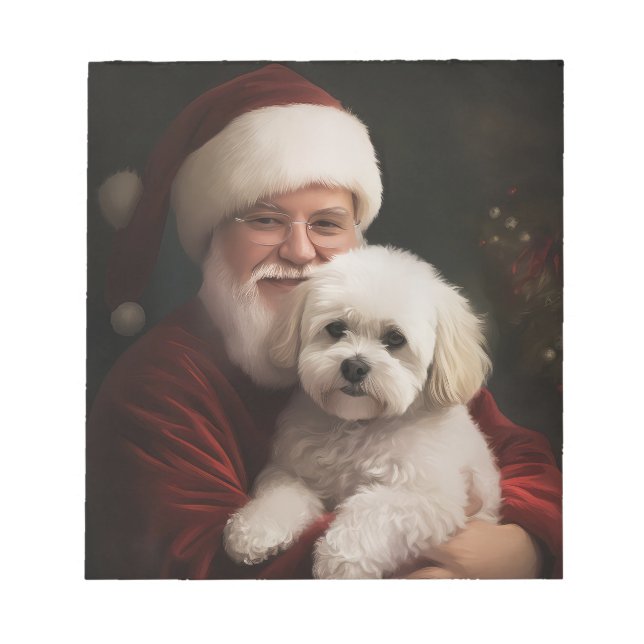 Bichon Frise med tomte Festlig jul Anteckningsblock (Framsida)