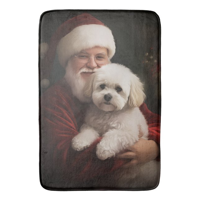 Bichon Frise med tomte Festlig jul Badrumsmatta (Framsidan (Vertikal))