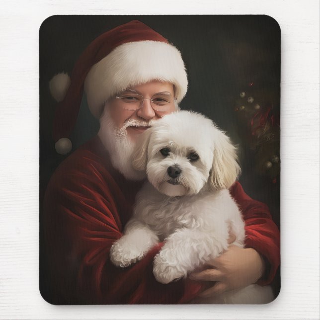 Bichon Frise med Tomte Festlig jul  Musmatta (Framsidan)