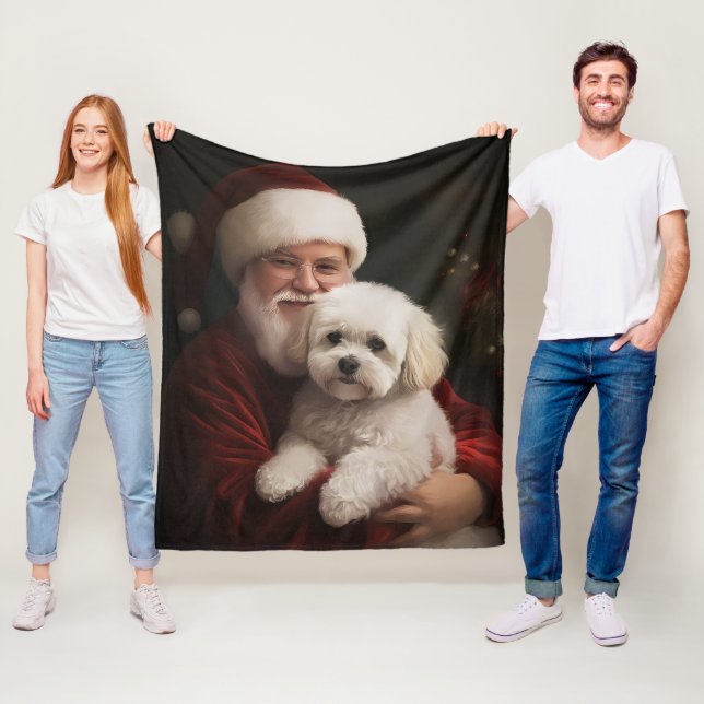 Bichon Frise med Tomte Julfirande Jul Fleecefilt (På plats)