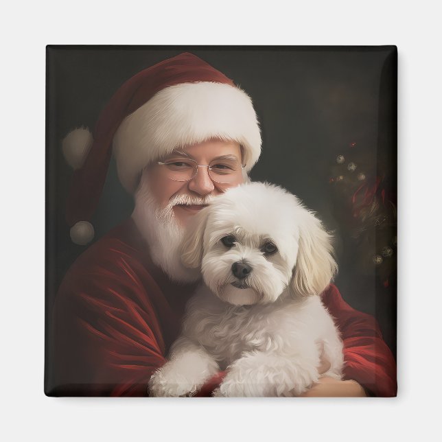 Bichon Frise med Tomte Julfirande Jul Magnet (Framsidan)