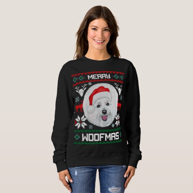 Bichon Frise Merry Woofmas jul T Shirt (Hel framsida)