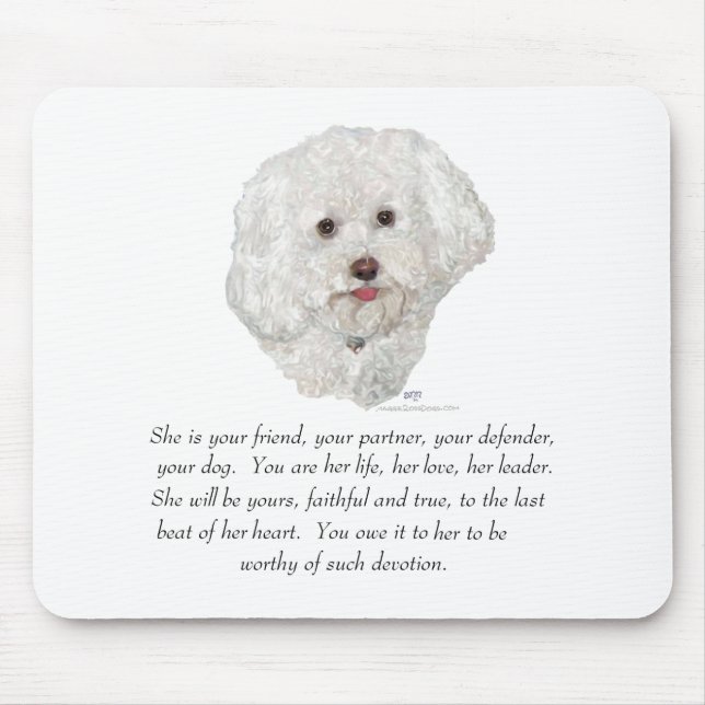 Bichon Frise minnesgåva HONKVINNA Musmatta (Framsidan)