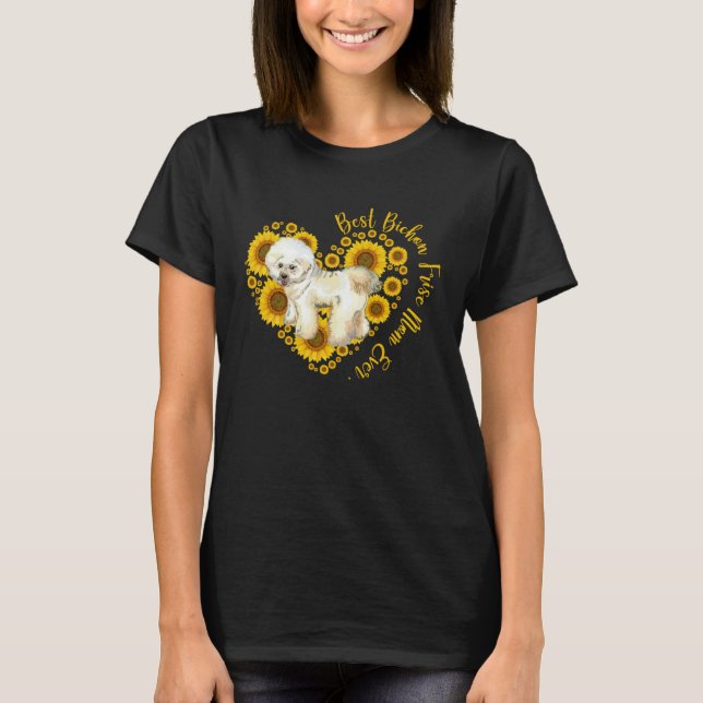 Bichon Frise Mom Sunflower Heart  Mother s Day T Shirt (Framsida)