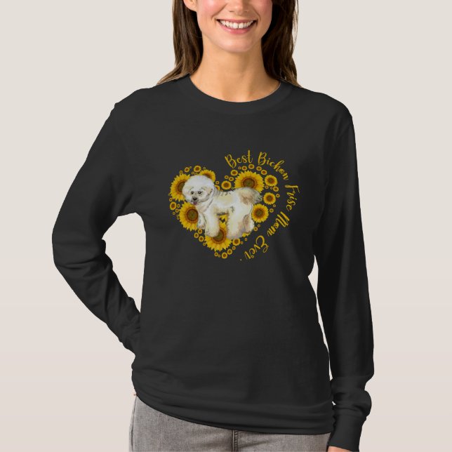 Bichon Frise Mom Sunflower Heart  Mother s Day T Shirt (Framsida)