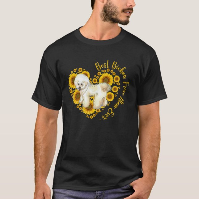 Bichon Frise Mom Sunflower Heart  Mother s Day T Shirt (Framsida)