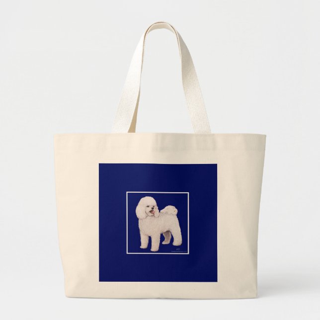 Bichon Frise Navy Fyrkant Jumbo Tygkasse (Framsidan)