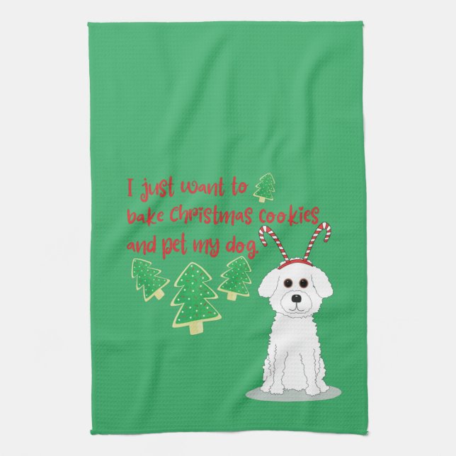 Bichon Frise och jul Cookie Humor Kökshandduk (Vertikal)