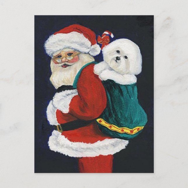 Bichon Frise och Santa Art julvykort Helg Vykort (Framsida)