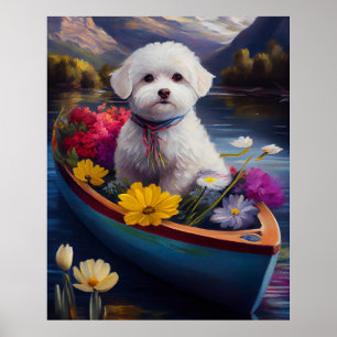Bichon Frise på en åra: Ett naturskönt äventyr Poster