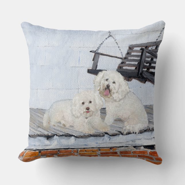 Bichon Frise på verandan Kudde (Framsida)