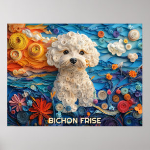 Bichon Frise Papper Quilling Art Porträtt Poster