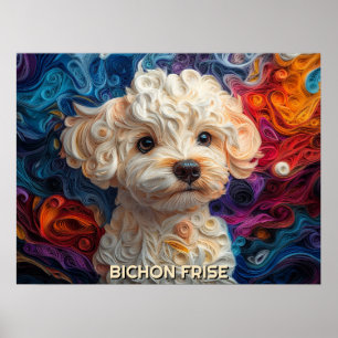 Bichon Frise Papper Quilling Art Porträtt Poster