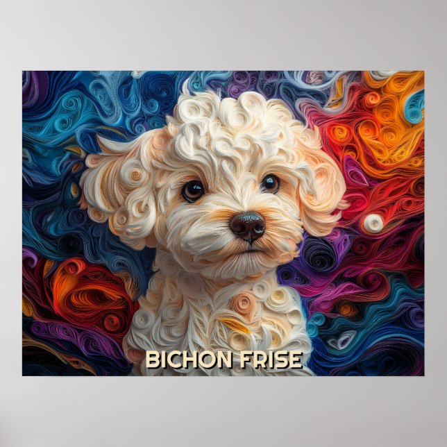 Bichon Frise Papper Quilling Art Porträtt Poster (Framsidan)