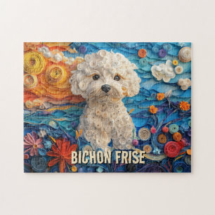 Bichon Frise Papper Quilling Art Porträtt Pussel