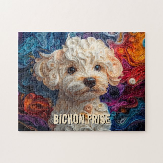 Bichon Frise Papper Quilling Art Porträtt Pussel (Horisontell)