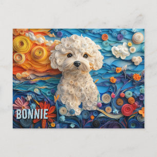 Bichon Frise Papper Quilling Art Porträtt Vykort