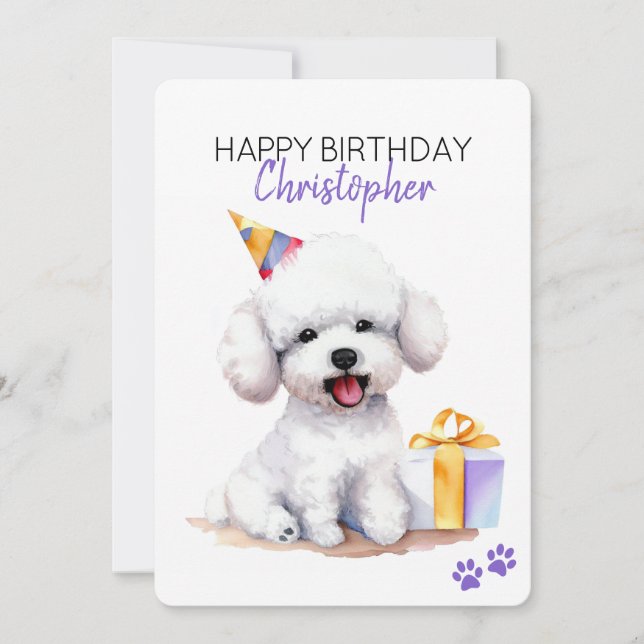 Bichon Frise Personlig Grattis på födelsedagen Fla Kort (Framsida)