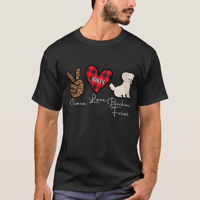 Bichon Frisé Play Peace Kärlek Cute Hund T Shirt (Framsida)