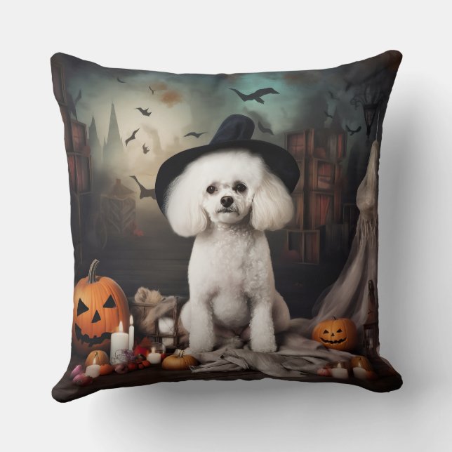 Bichon Frise Pumpa Halloween Skräckinjagande Kudde (Baksida)