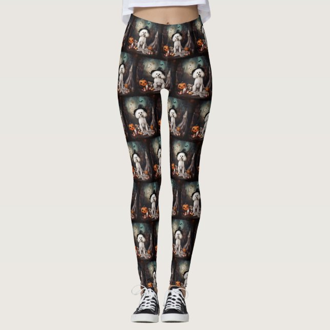 Bichon Frise Pumpa Halloween Skräckinjagande Leggings (Framsida)