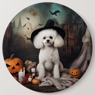 Bichon Frise Pumpakvar Halloween Skräckinjagande Knapp