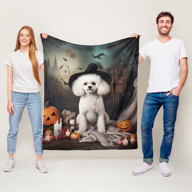 Bichon Frise Pumpkins Halloween Scary Fleecefilt (På plats)