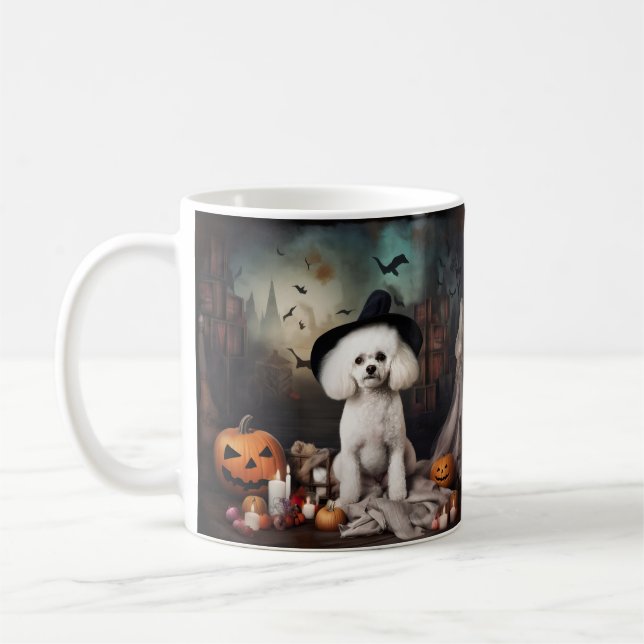Bichon Frise Pumpkins Halloween Scary Kaffemugg (Vänster)