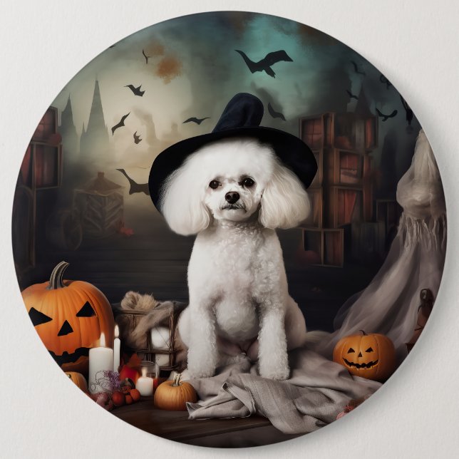 Bichon Frise Pumpkins Halloween Scary Knapp (Framsida)