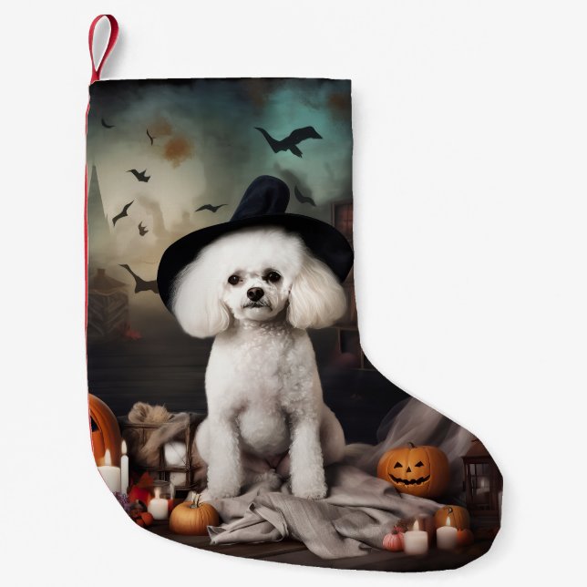 Bichon Frise Pumpkins Halloween Scary Liten Julstrumpa (Framsidan)