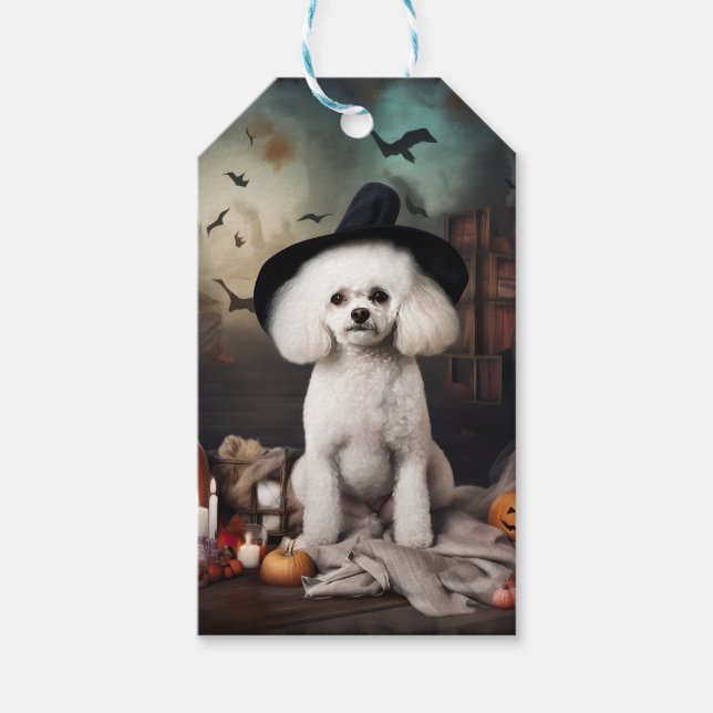 Bichon Frise Pumpkins Halloween Scary Presentetikett (Framsidan)
