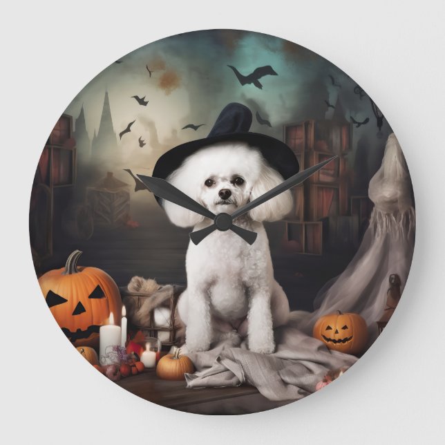 Bichon Frise Pumpor Halloween Skräckinjagande Stor Klocka (Framsida)