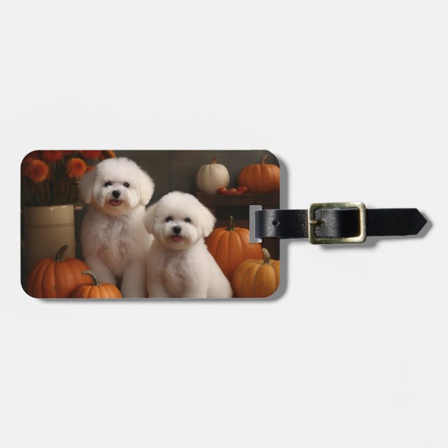 Bichon Frise Puppy Autumn Delight Pumpkin Bagagebricka (Horisontell Framsida)