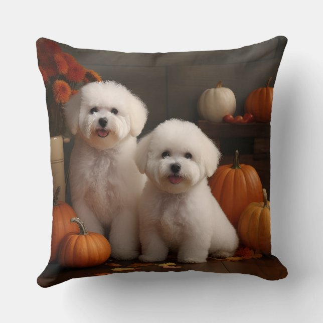 Bichon Frise Puppy Autumn Delight Pumpkin Kudde (Baksida)