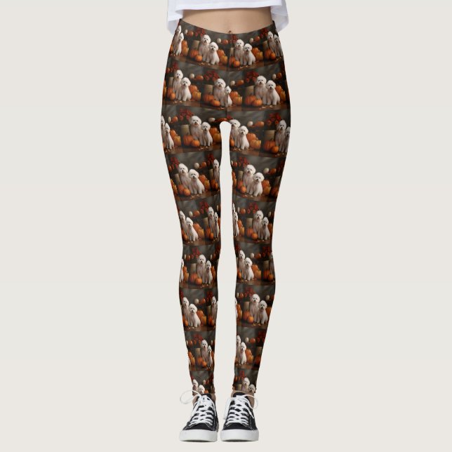 Bichon Frise Puppy Autumn Delight Pumpkin Leggings (Framsida)